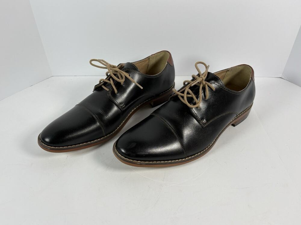 George Mens Size 12 Black Leather Cap Toe Oxford Dress Shoes Memory Foam Lace Up